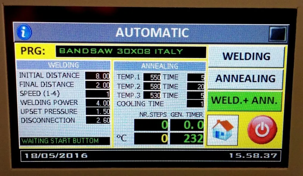FW 600 P Аппарат стыковой сварки оплавлением для ленточных пил (VF) (PLC с экраном touchscreen) FW 600 P Аппарат стыковой сварки оплавлением для ленточных пил (VF) (PLC с экраном touchscreen)